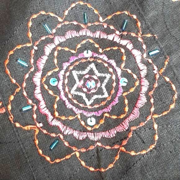 Saint  Tropez  West‎ 100 % Linen Black Beaded Sequin Jacket 1X - Picture 9 of 11